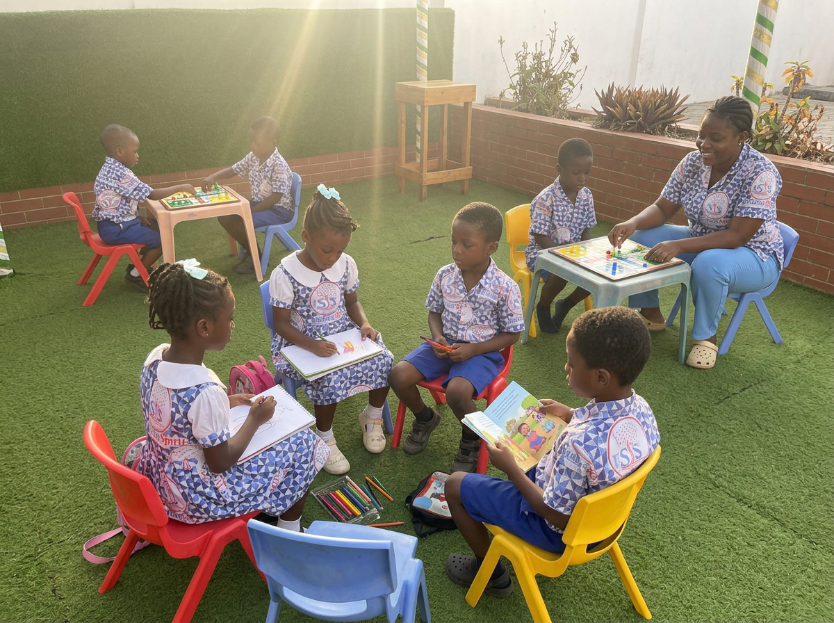 Children reading and doing homework in after-school care with a supervising adult