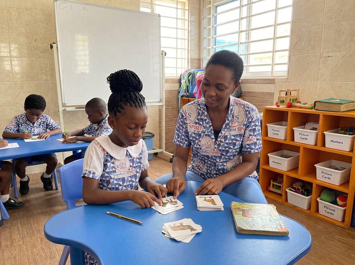 A child in a one-to-one support session with a special educator